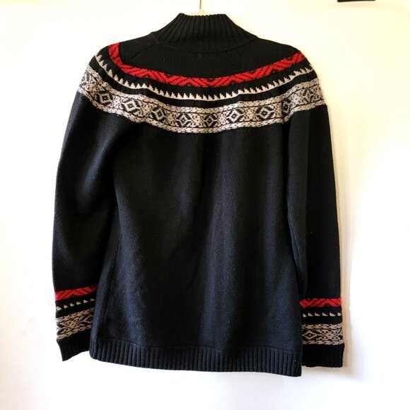 Neve Women's Nordic Wool Blend Full-Zip Sweater Jacket L Black Red Gray Pattern - Picture 6 of 16